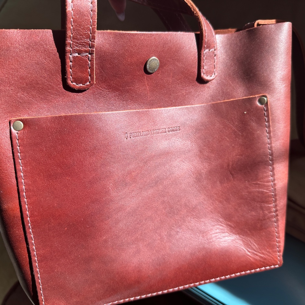 Portland Leather Goods Cognac Mini Crossbody Tote